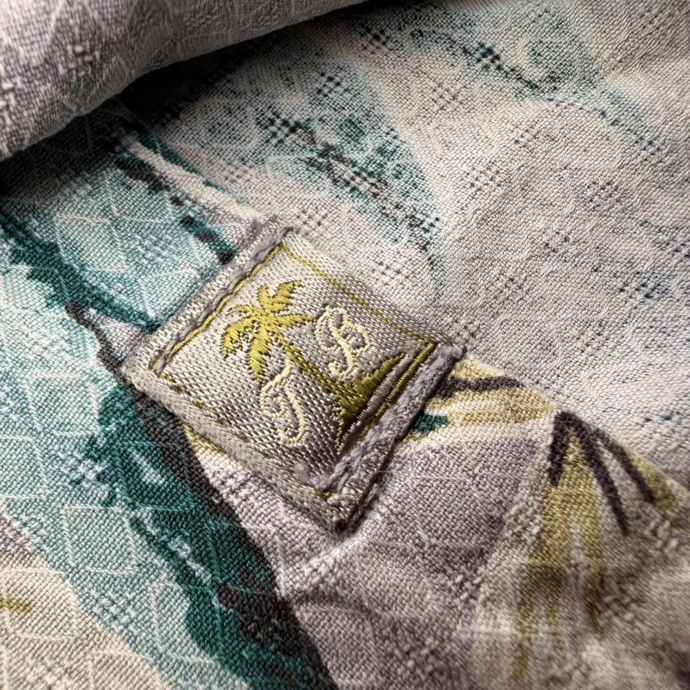 Tommy Bahama Silk Shirt Mens S Grey Jacquard Floral Tropical Hawaiian Camp Aloha